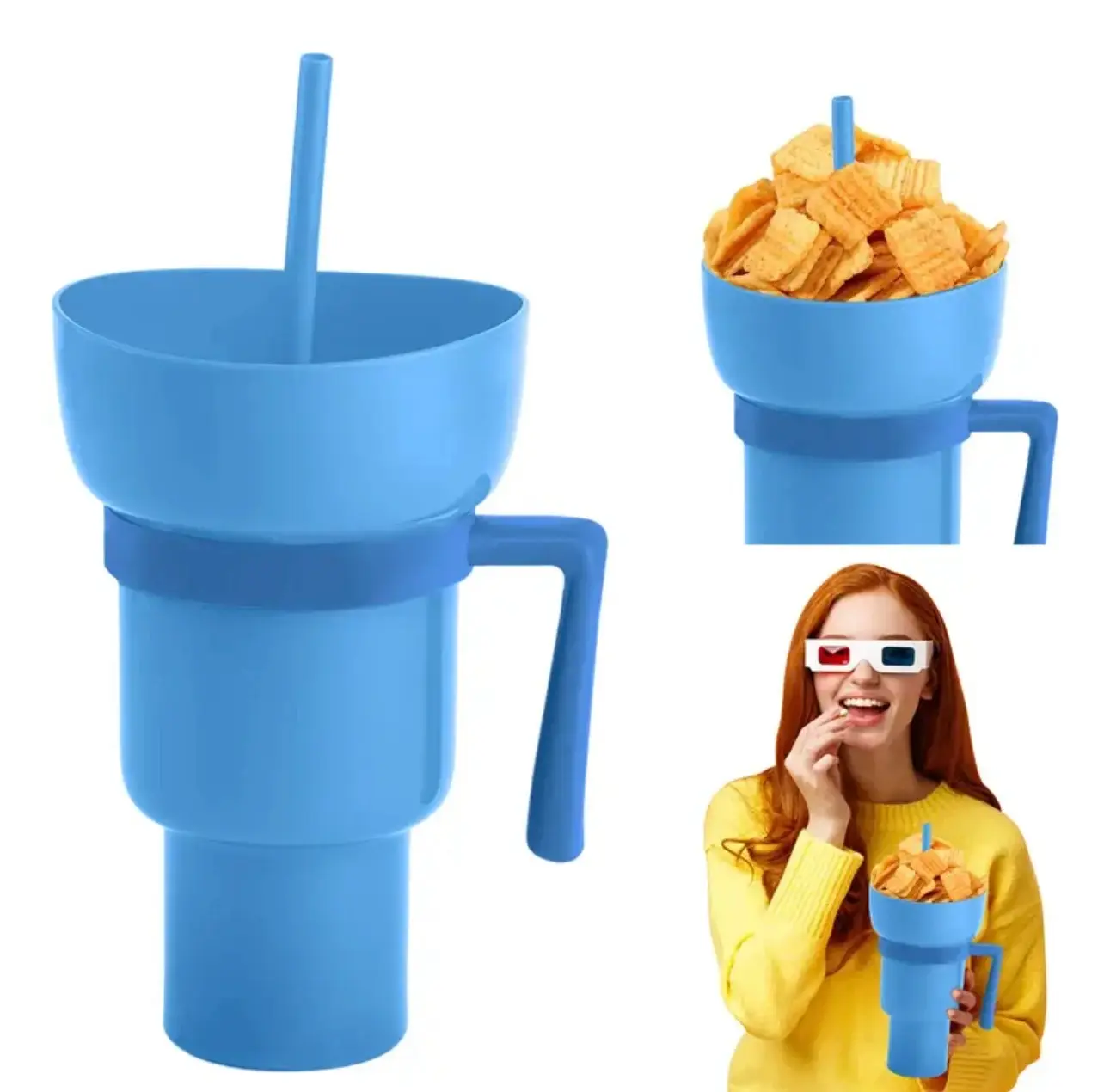 SnackSip Duo Cup – Snack Bowl Tumbler with Straw & Handle