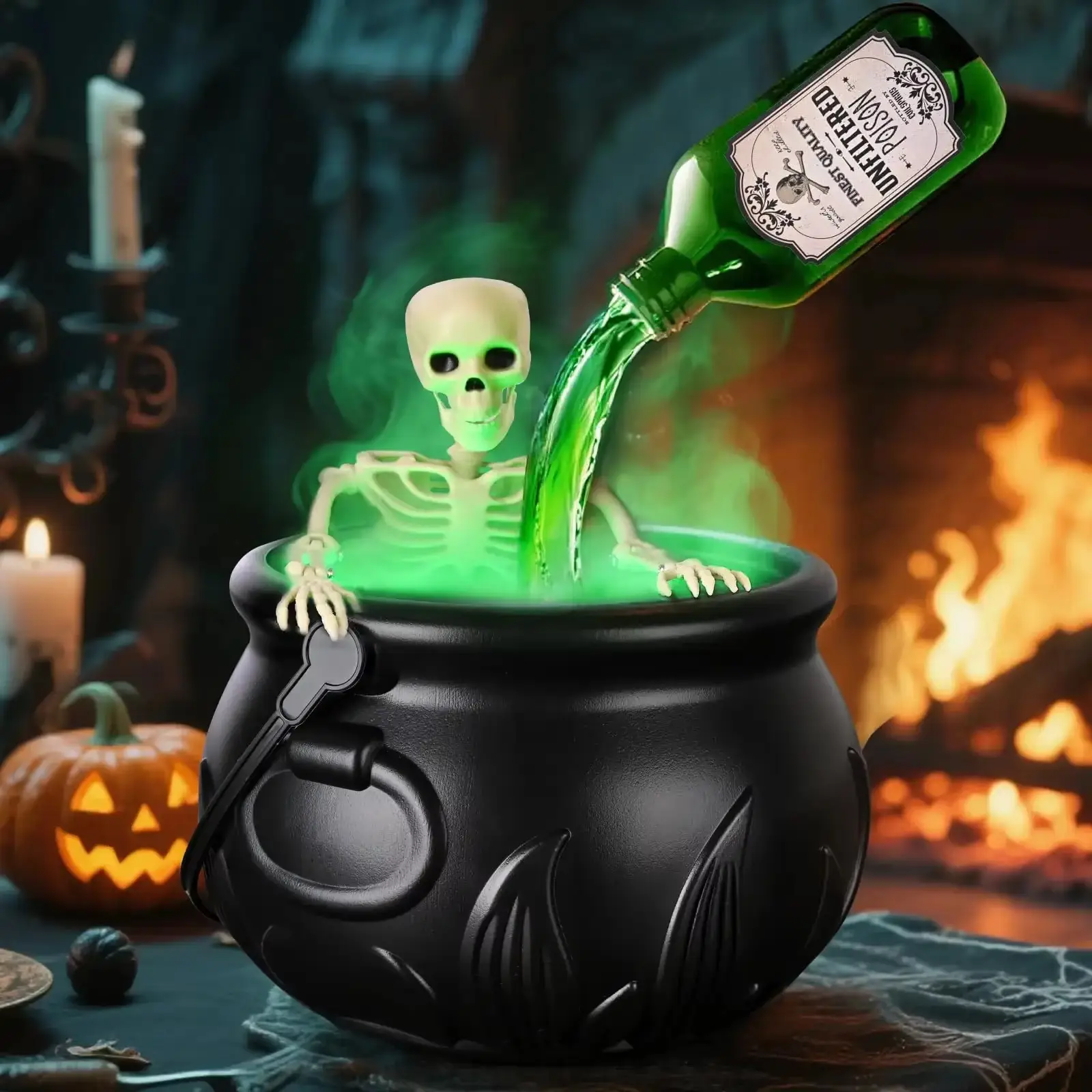 Halloween Cauldron Mist Maker with Skeleton & LED Lights