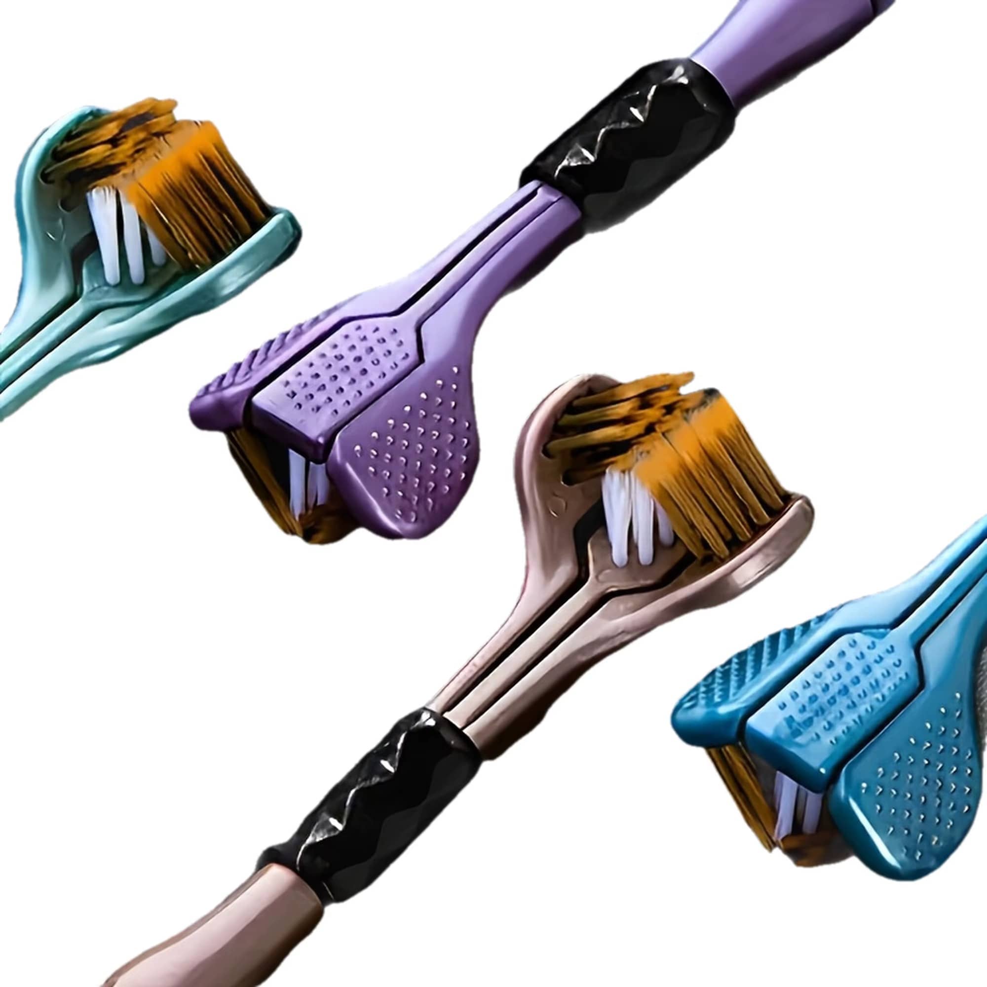 Ergonomic Manual Toothbrush with 3 Brush Heads-4PCS