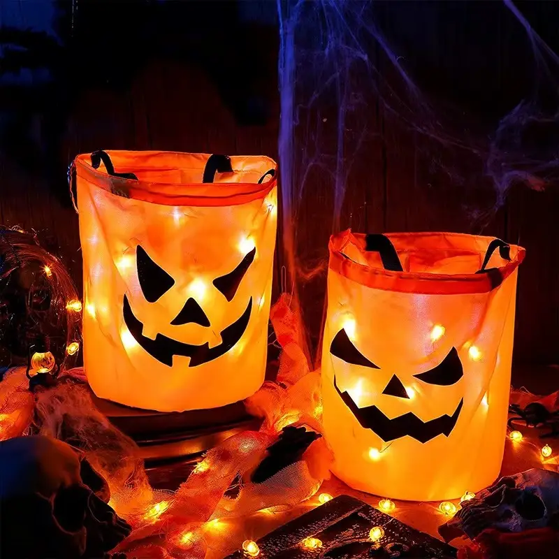 LED Light-Up Halloween Pumpkin Trick-or-Treat Candy Bucket 2pcs